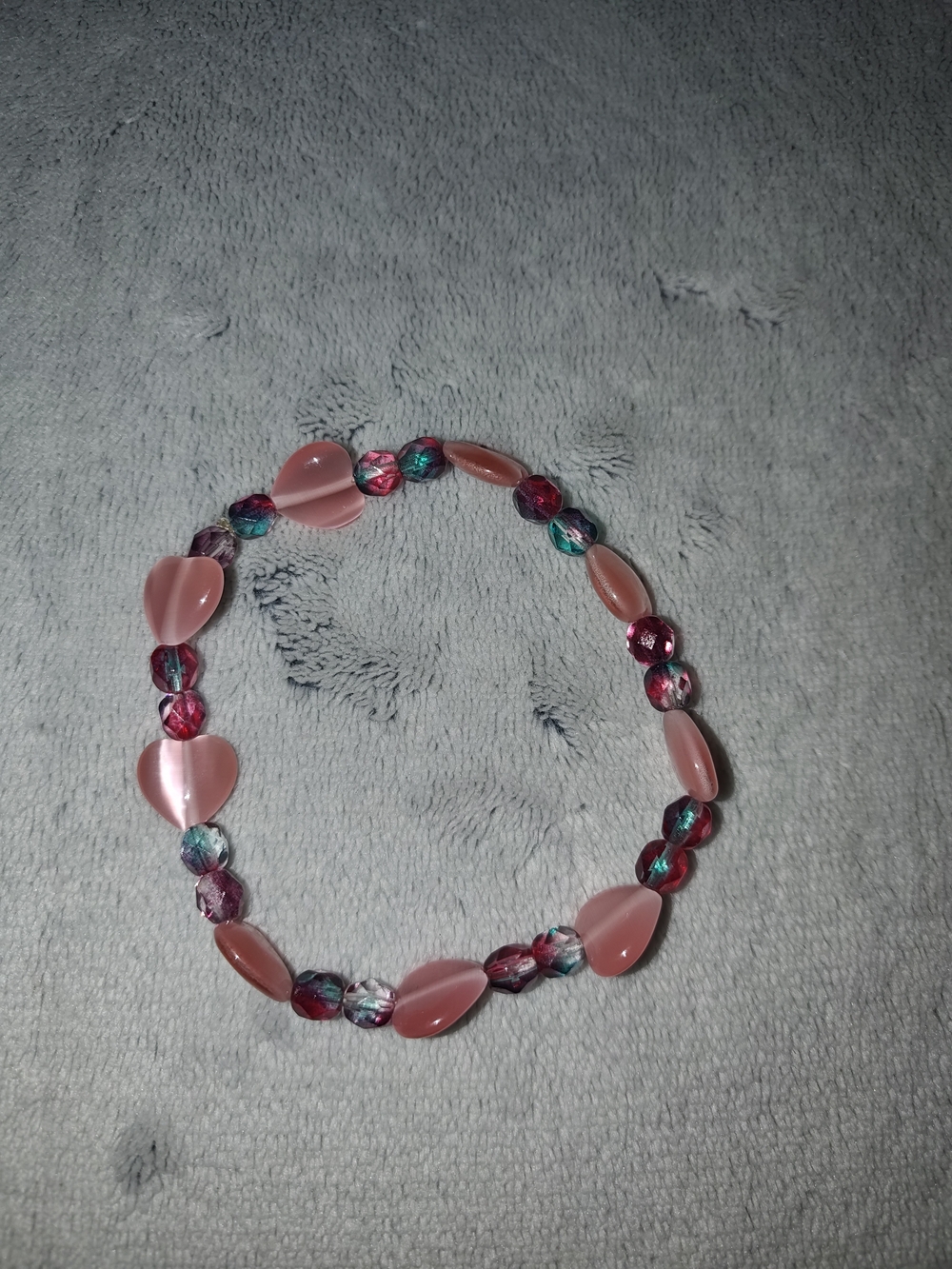 Pink Heart Beaded Stretch Bracelet - Handmade Jewelry